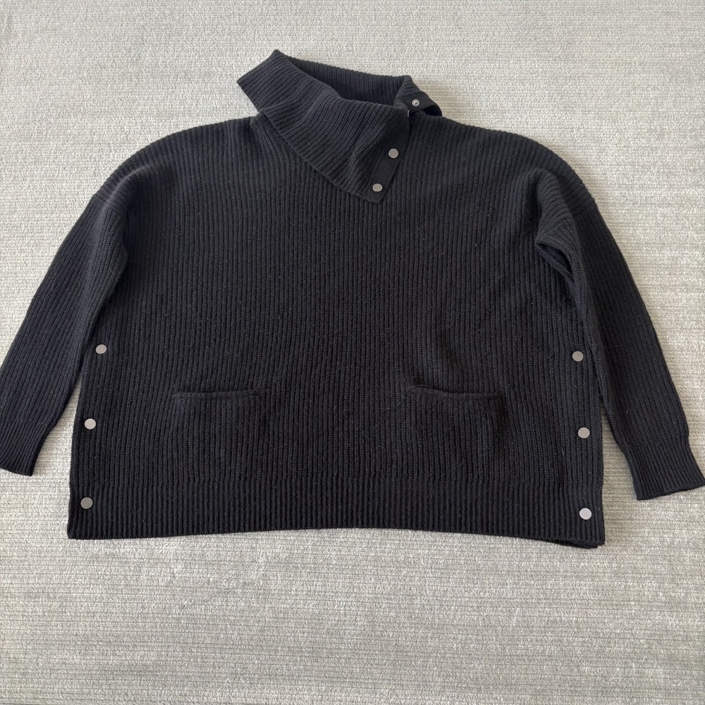 Vince Sweater Women S Black Turtleneck Snapโ Button Ribbed Knit Quiet Luxury